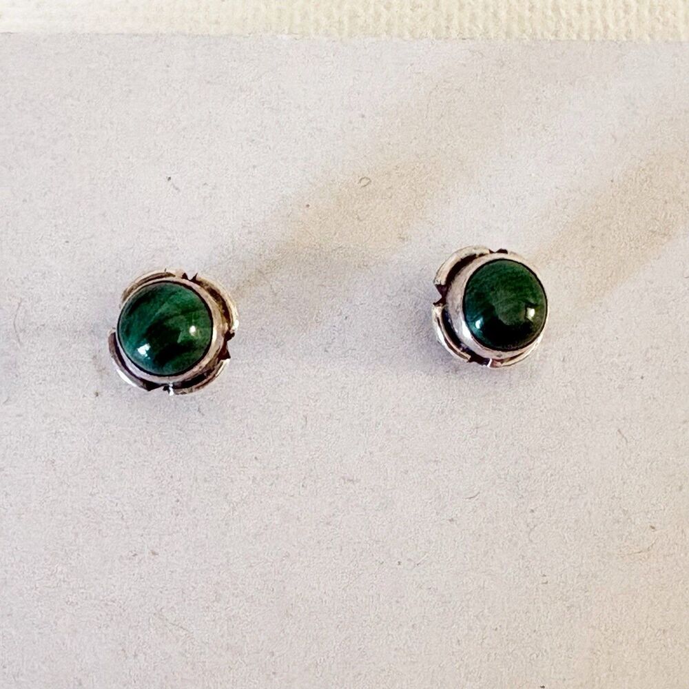 Malachite 925 Sterling Silver Post Earrings Studs Classic Basics Pierced Ears